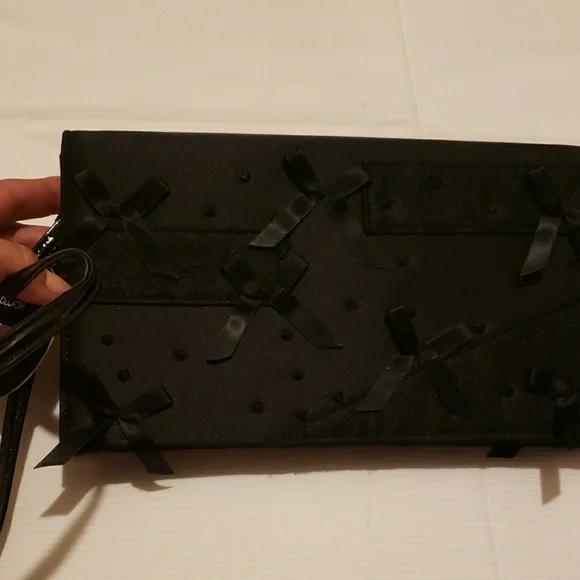 Neiman Marcus Black Clutch with Bow Accents - Picture 2 of 3